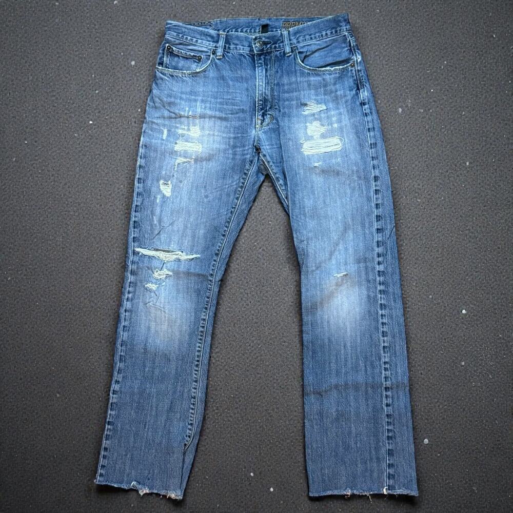 Gap Premium Boot Fit Jeans Mens Stone Washed Distressed Thrashed ALTERED 32/31